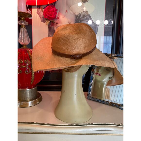 vintage 1960s wide brim straw hat Mr John natural 40s style cartwheel 60s summer - Picture 6 of 12